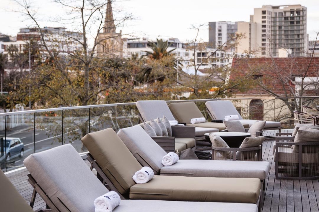 The rooftop pool deck at The Capital 15 on Orange overlooking central Cape Town.
