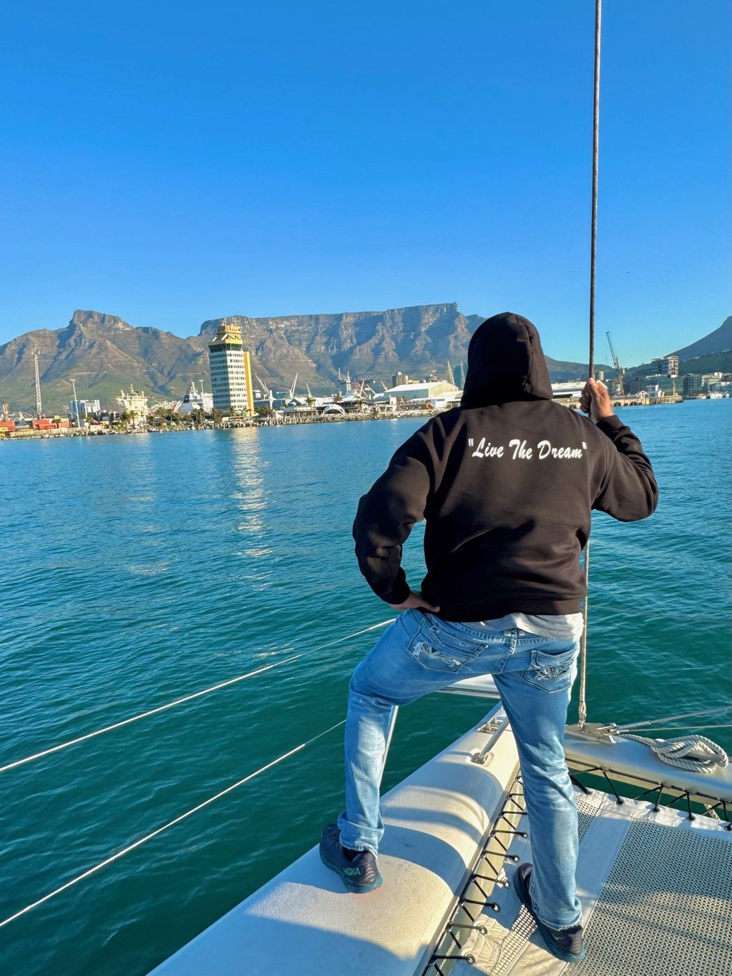 Norman looking toward Table Mountain from the water